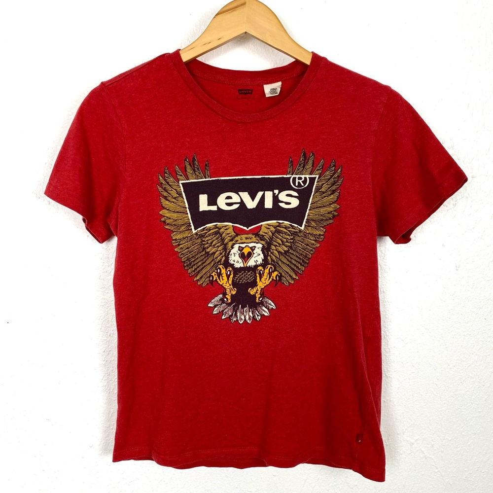Levi’s Red Graphic Tee T-shirt w/ Retro Vintage Style Eagle Graphic 100% Cotton